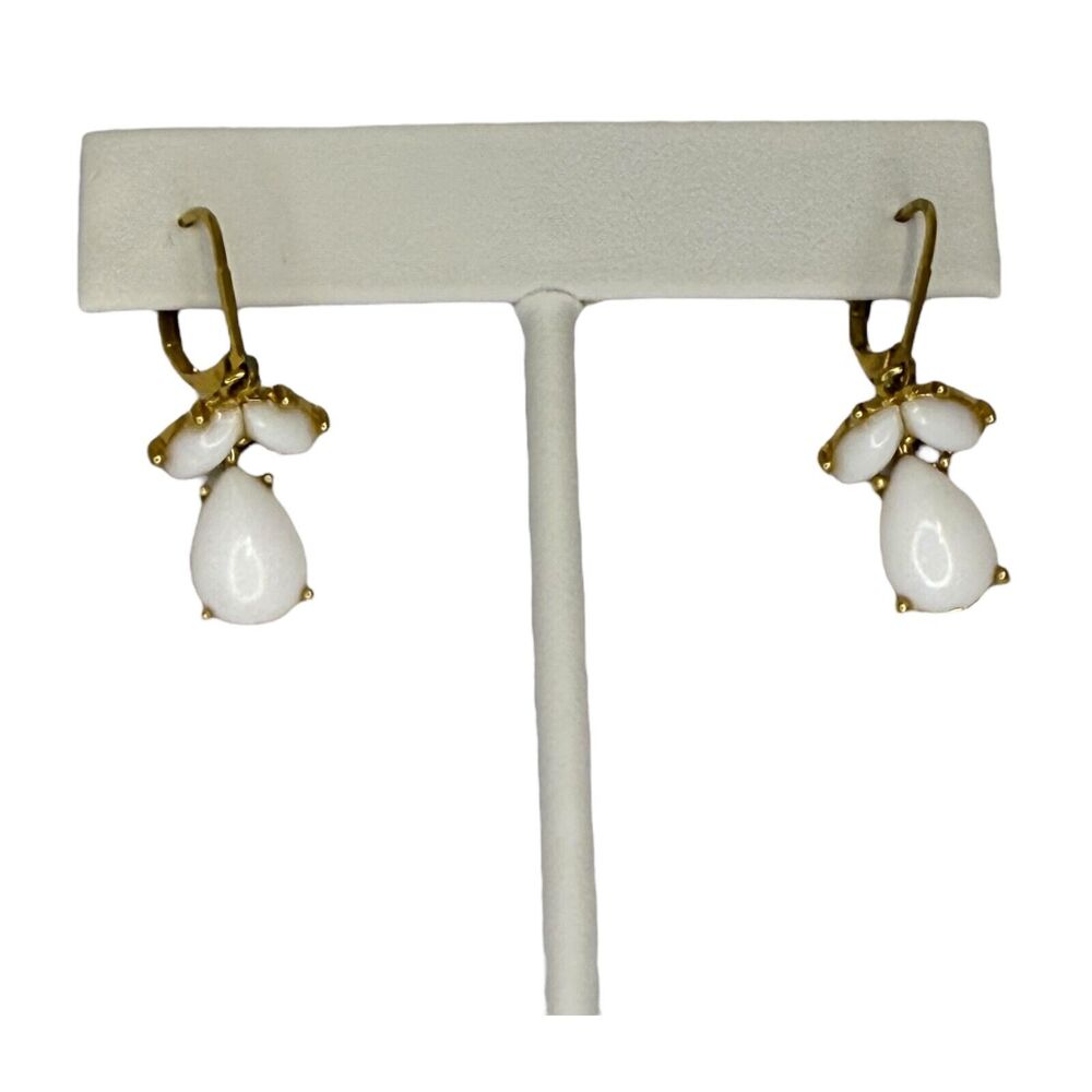 Vintage Gold-Tone White Stones Tear Drops Dangle Earrings Lever-back Women's - Picture 6 of 6